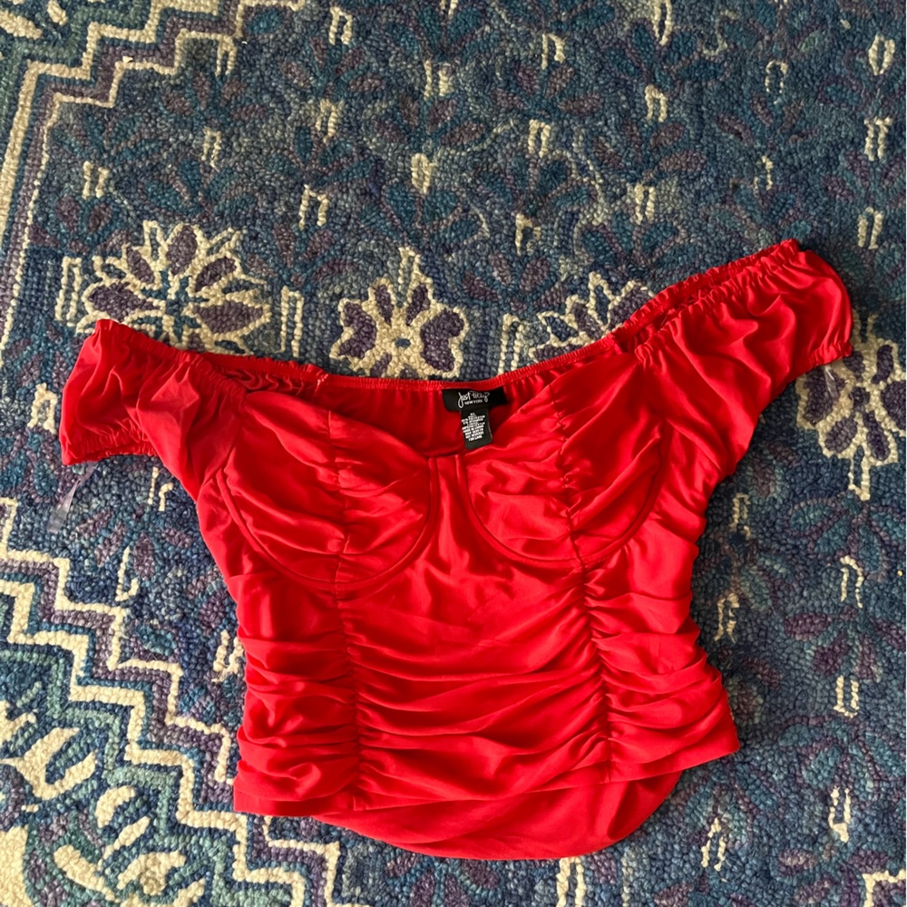 Mesh ruched off the shoulder bustier top